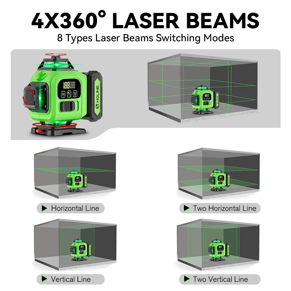 HGLINE 16 Lines Laser Level Professional 4x360° Cross Horizontal Vertical Levels Machine APP Remote Control Laser Level Tool