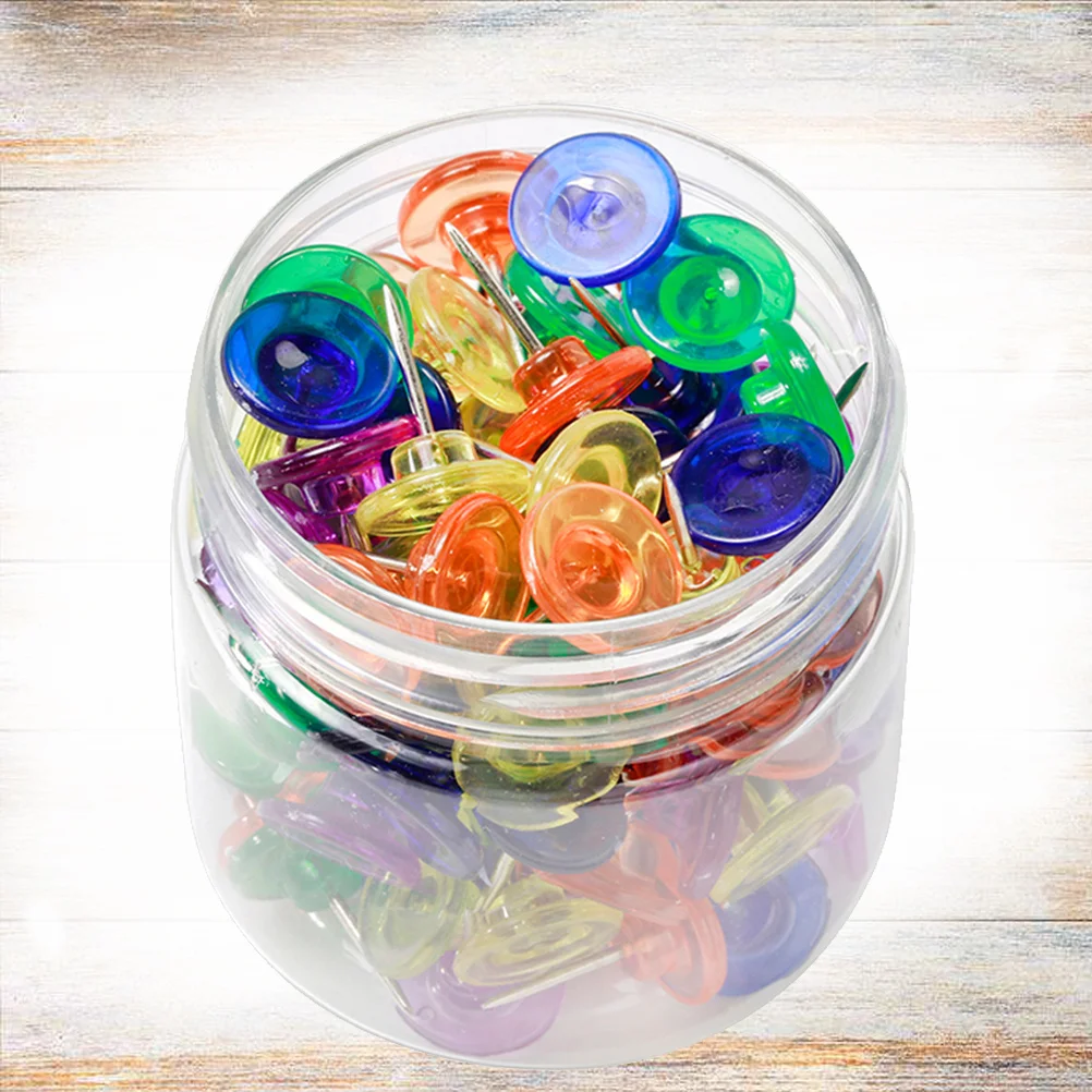 100Pcs Transparent Colorful Pushpin Practical Unique Storage Can Office School Home Daily Use Map Tack Map Tack