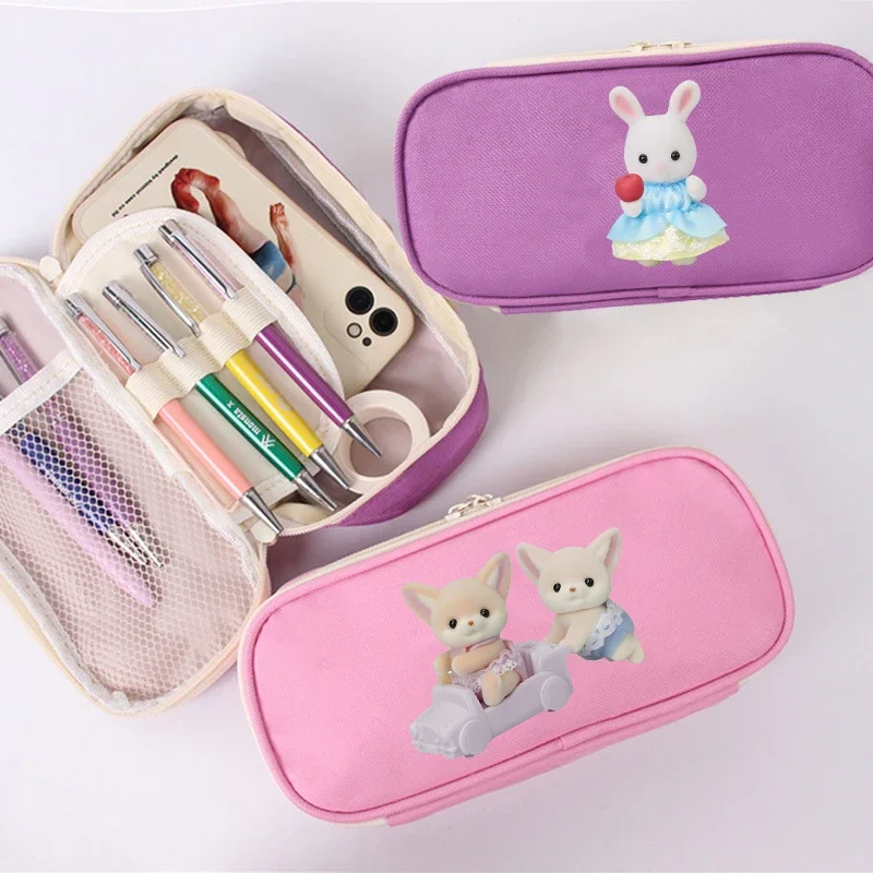 Sylvanian family Pencil Case Kids Anime Kawaii Animal Pen Bag New Student School Storage scatola di cancelleria Office Pouch Gifts