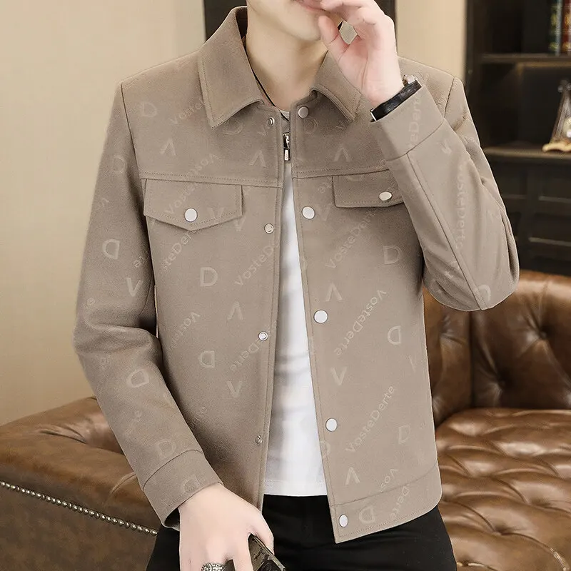

2025 Spring Autumn Lapel Jackets Men's High-quality Letter Print Casual Jacket Business Social Coats Tops Men Clothing