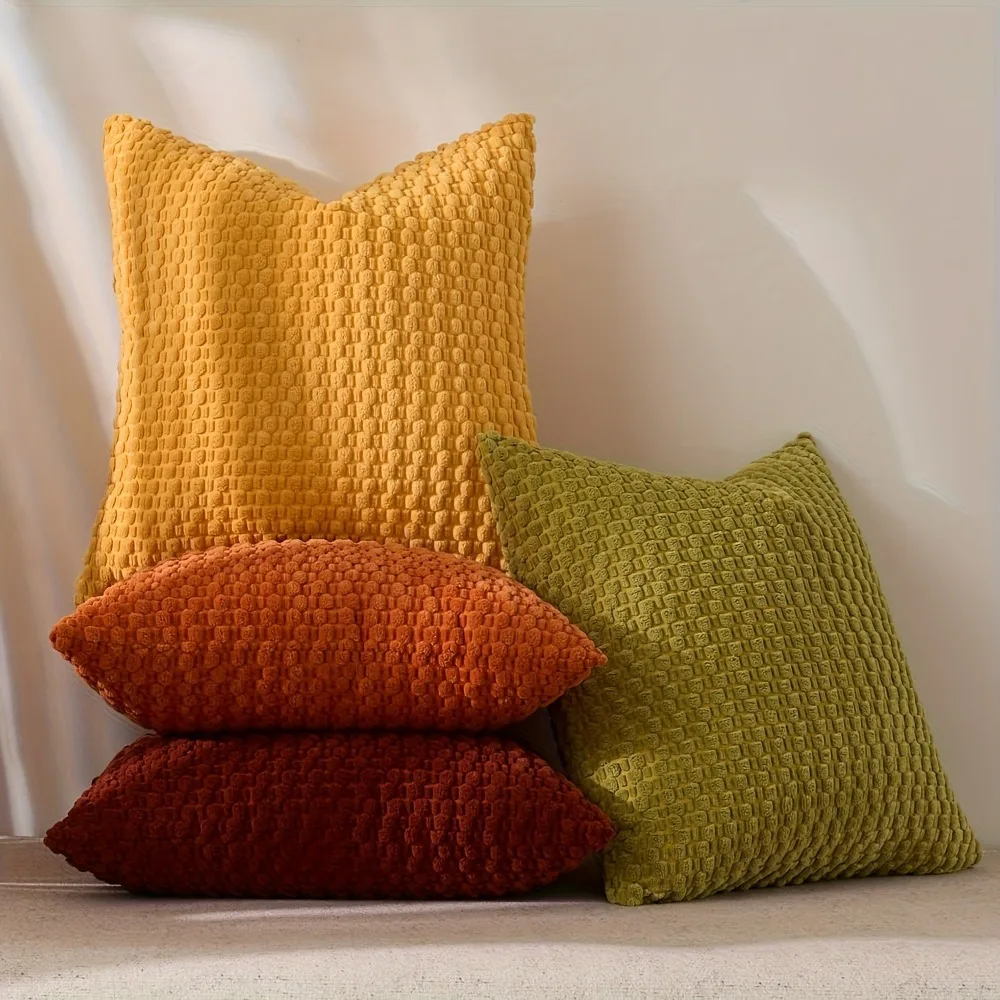 4PCS Grainy Texture Corn Kernel Throw Pillow Cover Solid Color Square Backrest Cushion Cover Large Size Corduroy Pillowcase