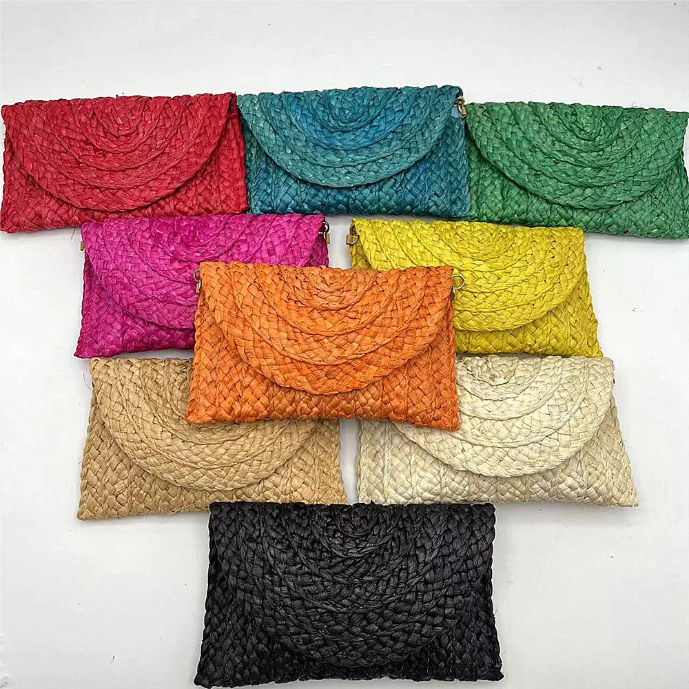 Ladies Straw Clutch Purses Envelope Woven Wallets 2024 Women Money Phone Coin Key Bag Coin Purses Summer Beach Bags Card Holder