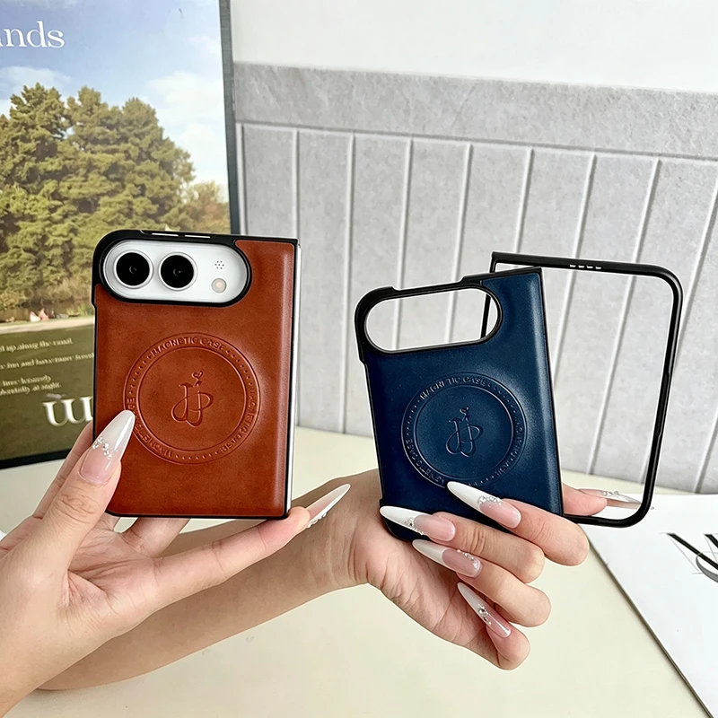 New Artificial Leather Magnetic Wireless Charging Folding Phone Case For IPhone Duo Front And Rear Bumper Protection Function