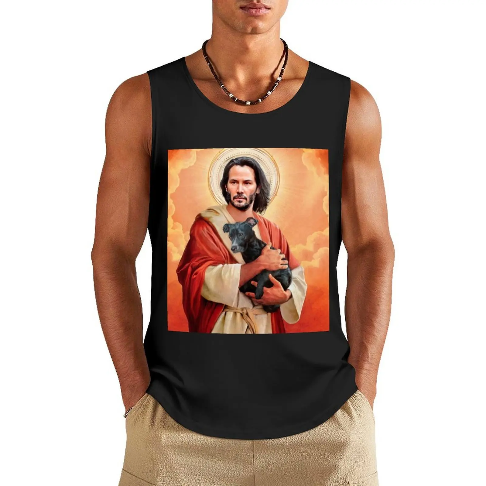 

keanu jesus Canvas P Tank Top summer 2024 Vest male bodybuilding t-shirt singlet for men