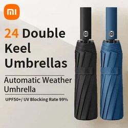 Xiaomi-24 Bone guarda-chuva dobrável automático, anti UV, chuva, sol, portátil, monocromático, à prova de vento, dobrável, tamanho grande, totalmente automático