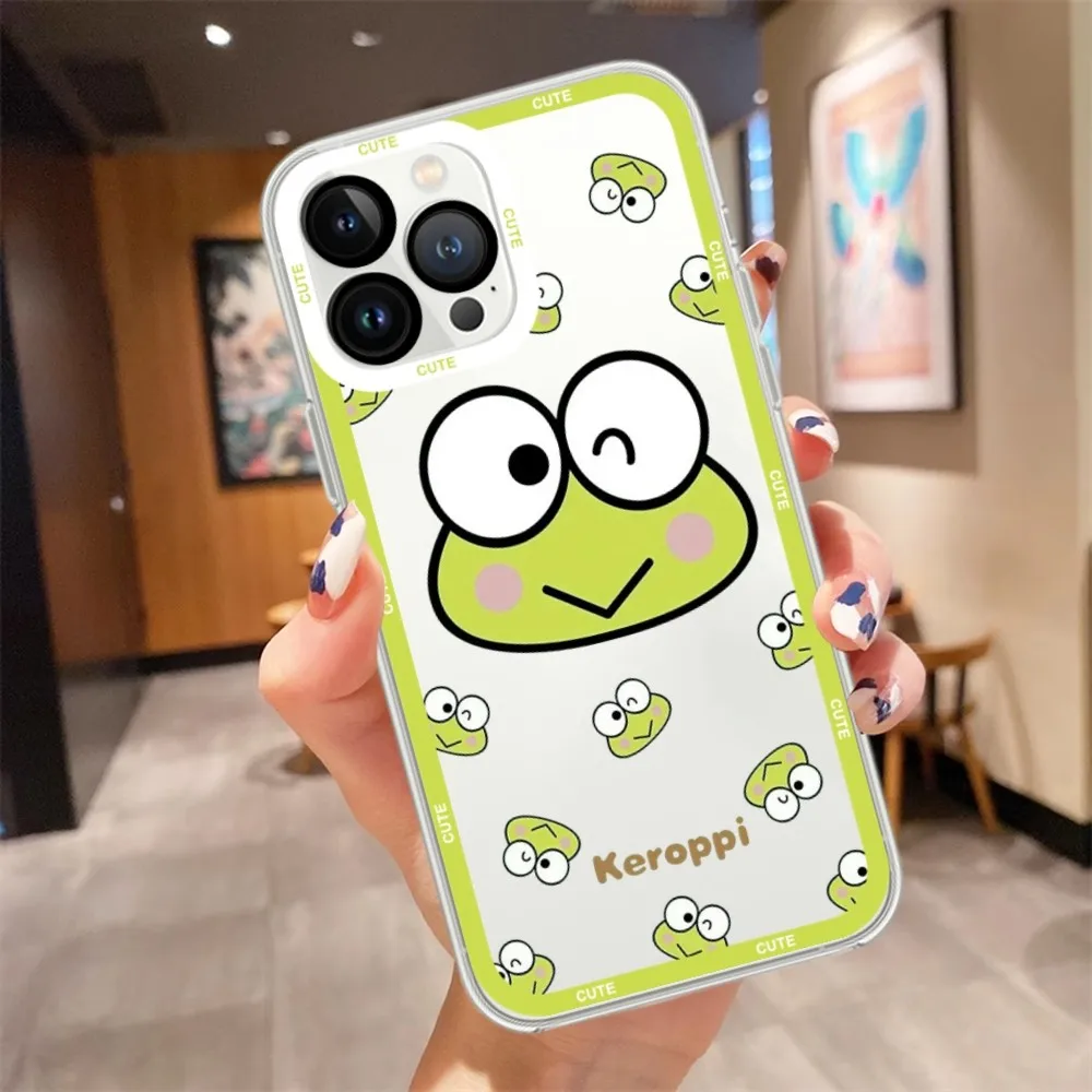 Cute Cartoon Frog K-keroppi Phone Case For iPhone 11 12 Mini 13 14 15 Pro Max Transparent Shell