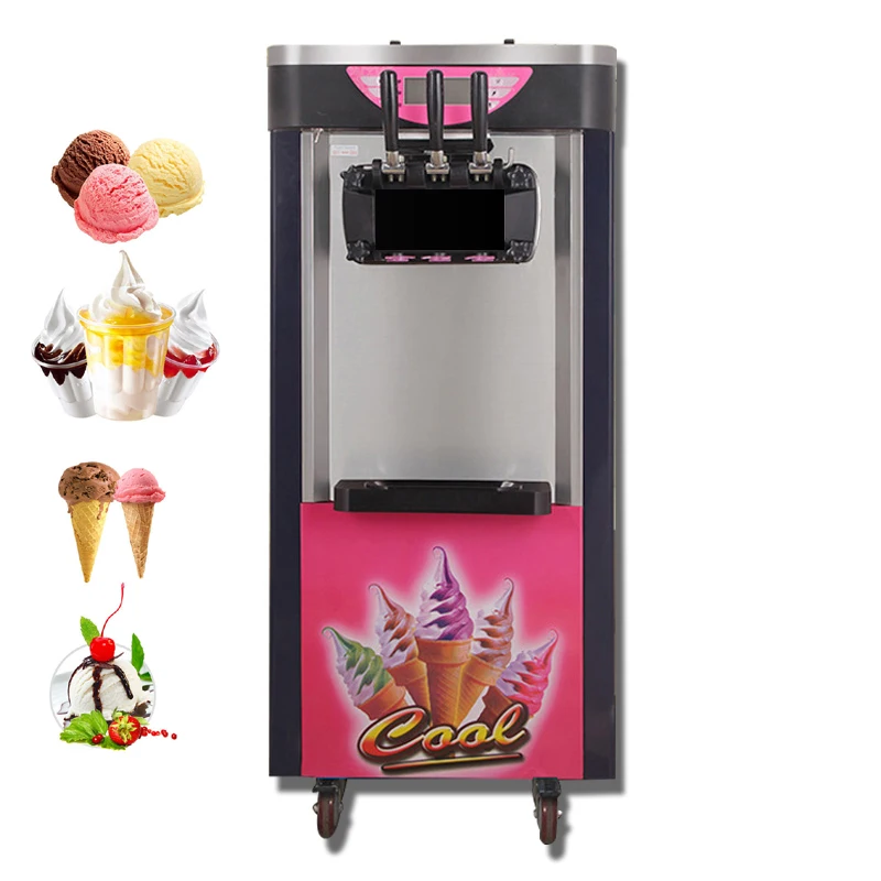 Commercial Ice Cream Maker for Milk Tea Shops Stainless Steel Ice Cream Machine 3 Flavors Vertical Ice Cream Making Machine