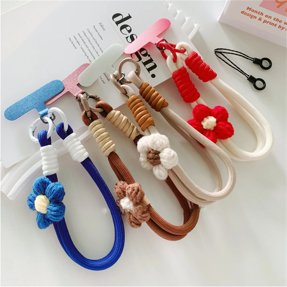 3D Braided Flower Lanyard Keychain For Phone Case Women Anti Lost Knot Rope Strap Car Key Chains Diy Accessories Fashion Keyring