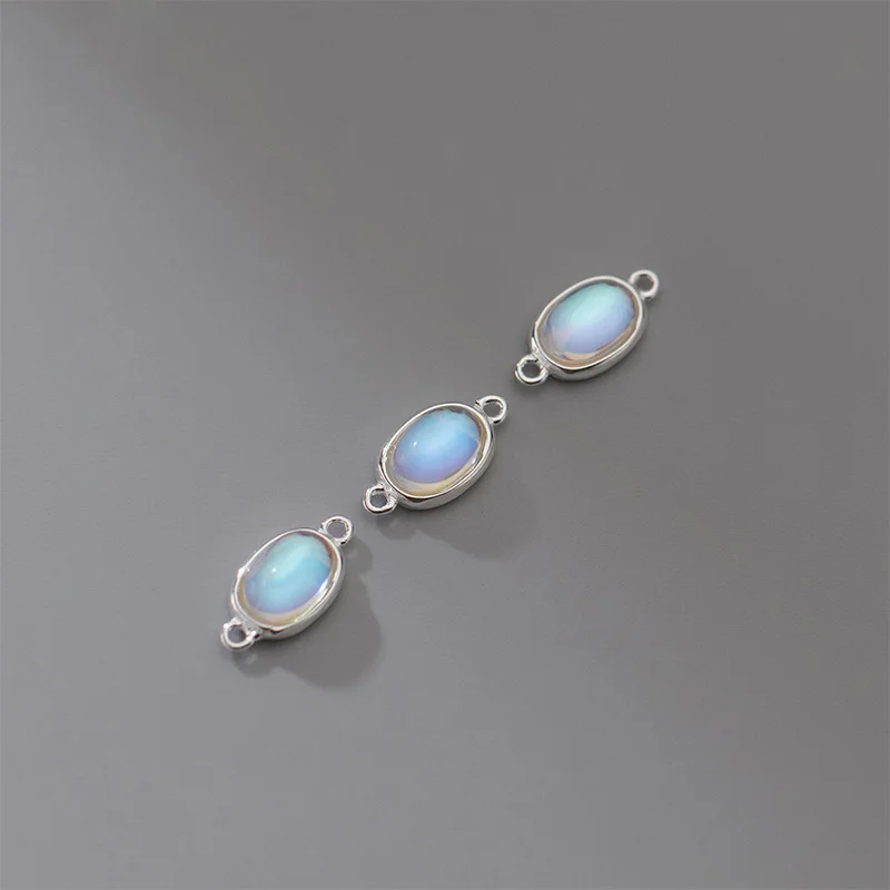 1pc/lot 925 Sterling Silver Pretty Double Hole Moonstone Charms Women Bracelets Necklace Connector Silver Pendants DIY Jewelry