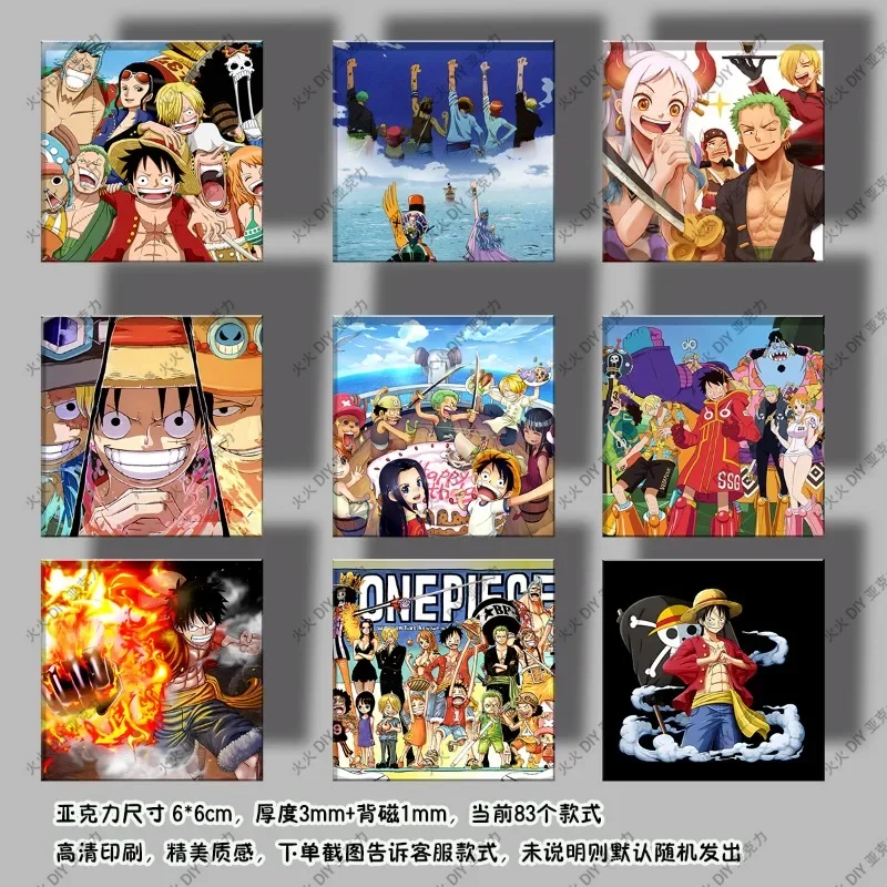 Populaire Anime One Piece Acryl Koelkast Sticker Luffy ZORO Nami Vierkant 6 cm Magnetische Decoratieve Sticker verjaardagscadeau