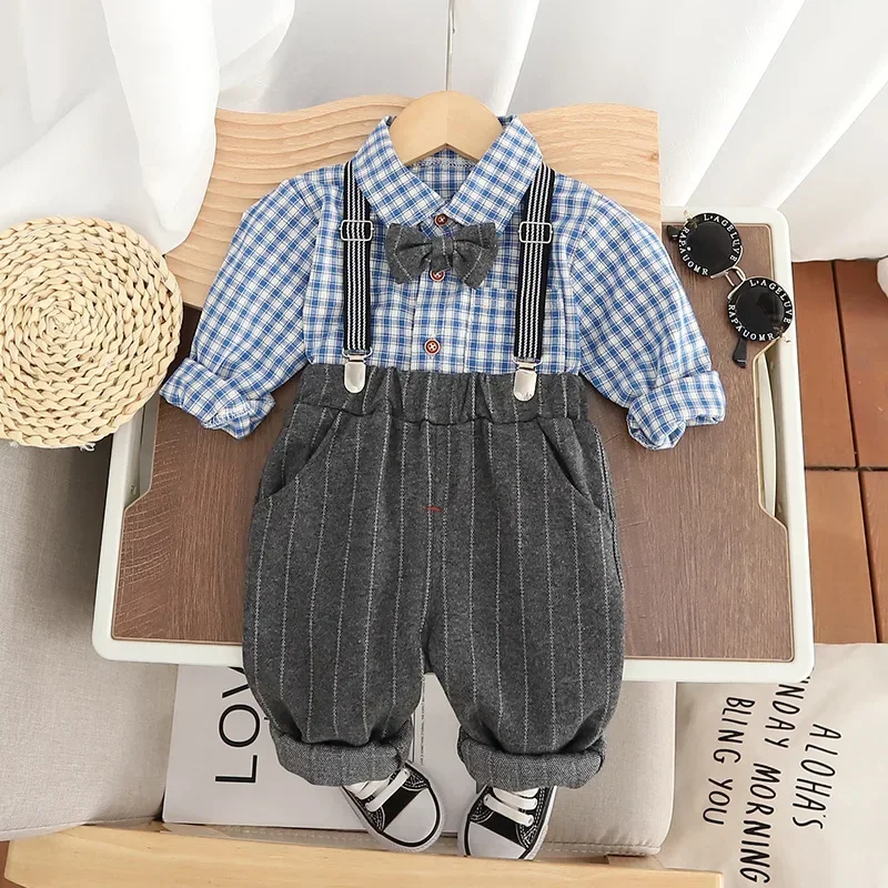 Neue Herbst Baby kleidung Kinder Plaid Langarm Hemd Hose 2 teile/sätze Kleinkind Jungen Kleidung Baby Kostüm Kinder Trainings anzüge