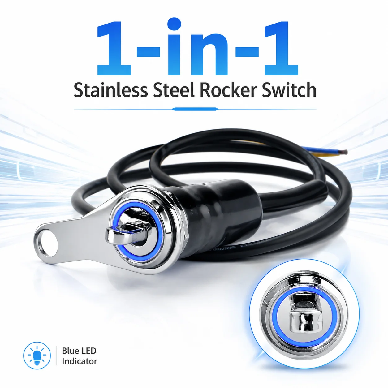 1PC 1/2/3-In-1 Stainless Steel Rocker Switch with Blue LED - Motorcycle Light Flashing Control Switch for Night Riders