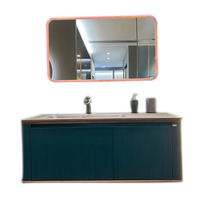 

Stylish green bathroom vanity furniture set with minimalist vanity mirror