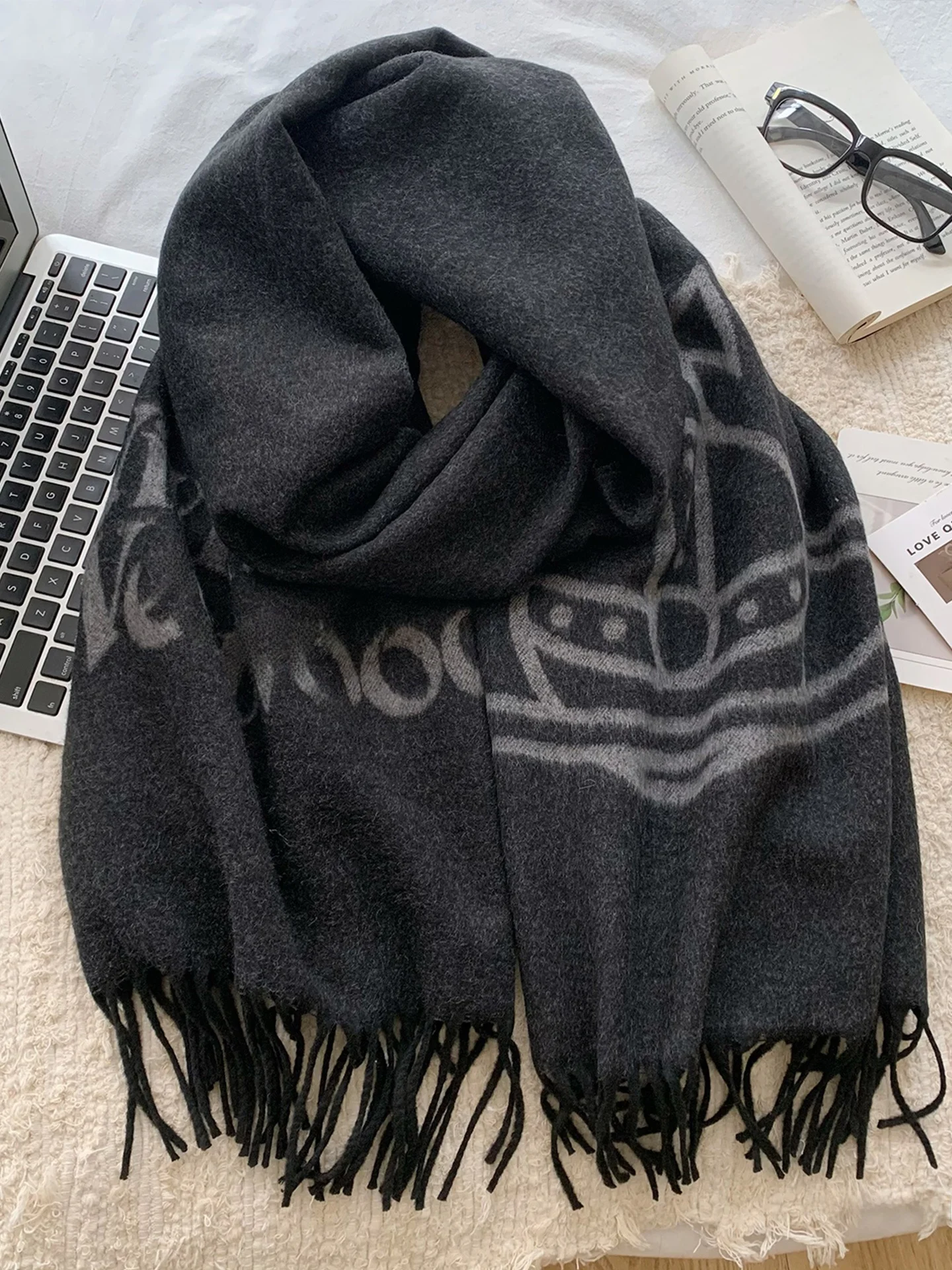 韓国スタイルのウールスカーフ女性用冬のファッションタッセルショール暖かい多用途人気ネックウォーマー長方形幾何学模様