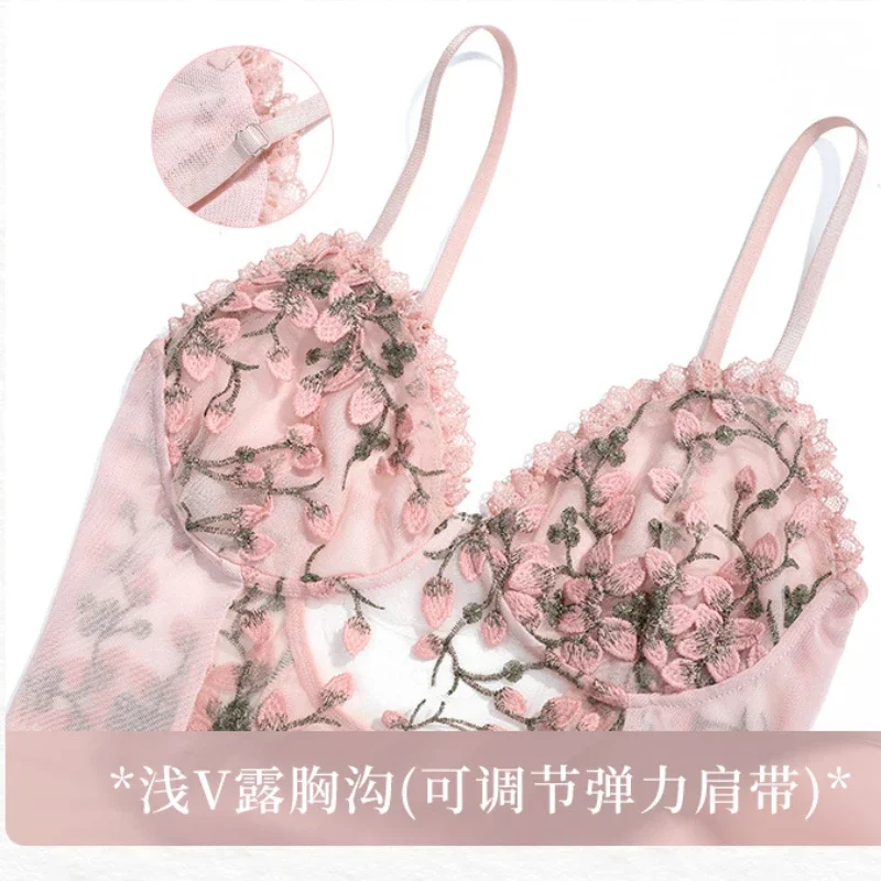 Топы с вышивкой и цветком, глубокий V-образный вырез, комбинезон с открытой промежностью, сексуальное нижнее белье, боди, элегантная сексуальная ночная рубашка с каналом, прозрачная боб-долл
