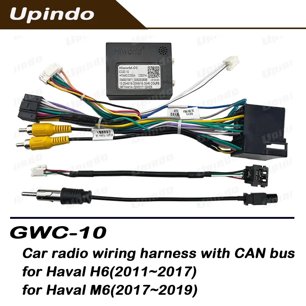 For Haval M6 H6 Android Panel Car Radio Wiring Harness 16pin CAN Bus Decoder Adapter Plug and Play Power Connector Socket