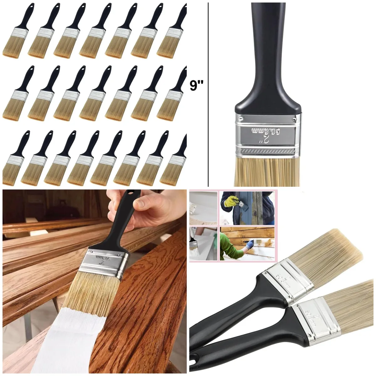 

22-Piece 2-Inch Flat Paint Brushes, Professional DIY Tools with Plastic Handles for Furniture, Wall & Deck Trim