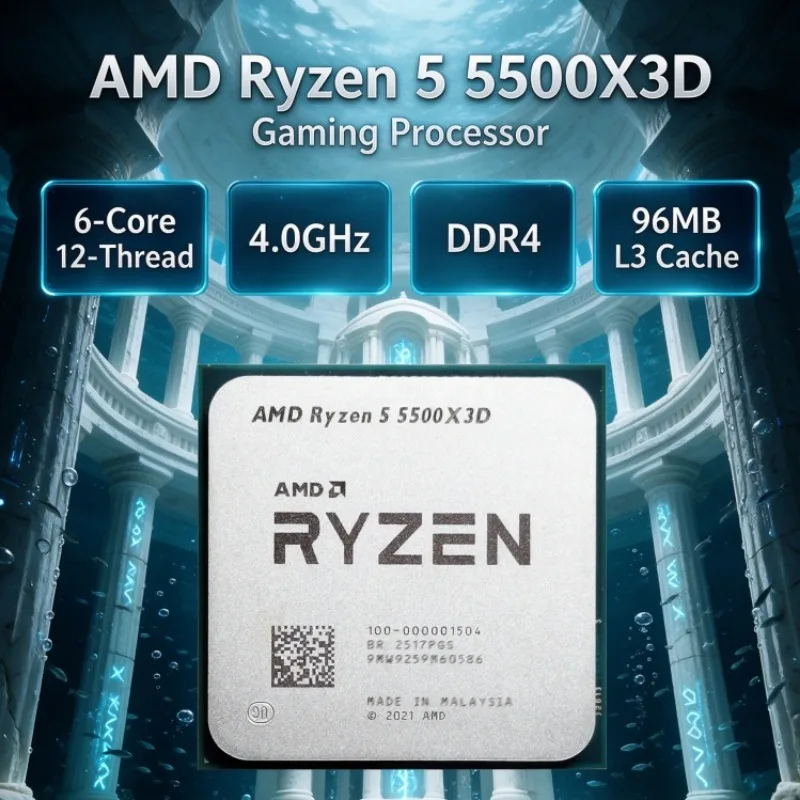 AMD Ryzen 5 R5 5500X3D 6-Core 12-Thread L3=96M 3.0GHz Up to 4.0GHz 7nm 105W Socket AM4 DDR4 PCIe 4.0 Desktop CPU