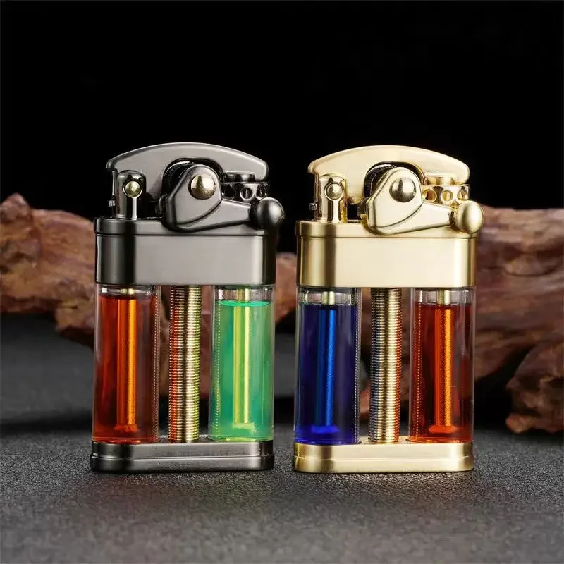 ZORRO Brass Kerosene Lighter Transparent Double Tank Rocker One Piece Ignition Wheel Windproof Lighters Men\'s Gift