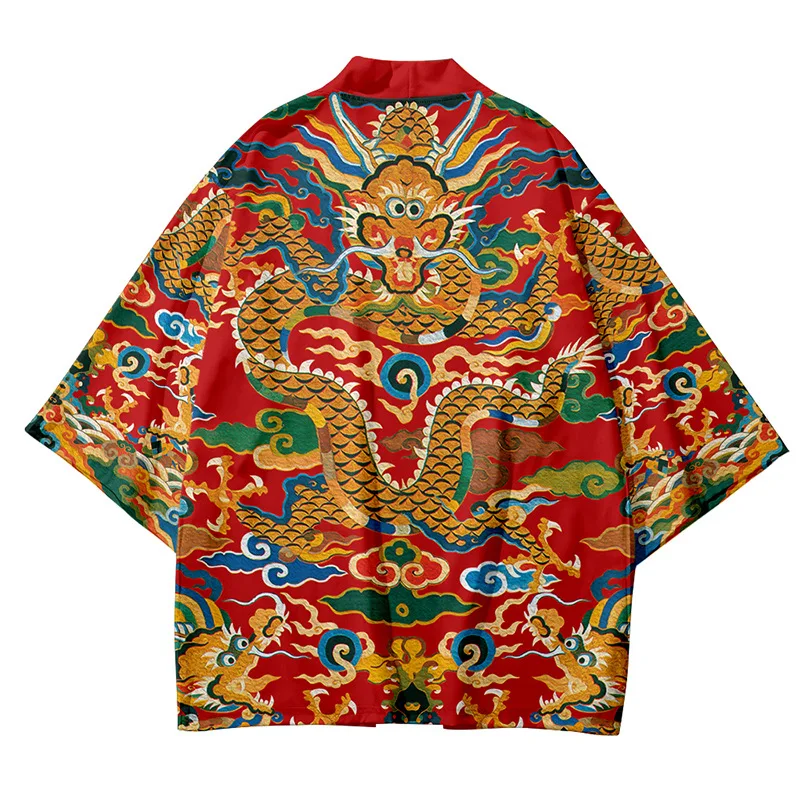 New Arrival Japanese Style Dragon Print Traditional Kimono Men Yukata Cardigan Shirts Cosplay Haori Oversized Streetwear Tops