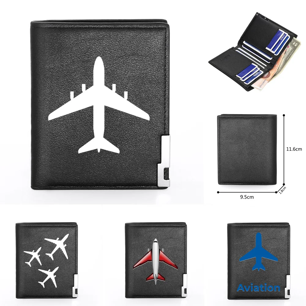 

Classic Fashion Aircraft Theme Design Printing Leather Wallet Men Women Billfold Slim Credit Card Holders Short Purses