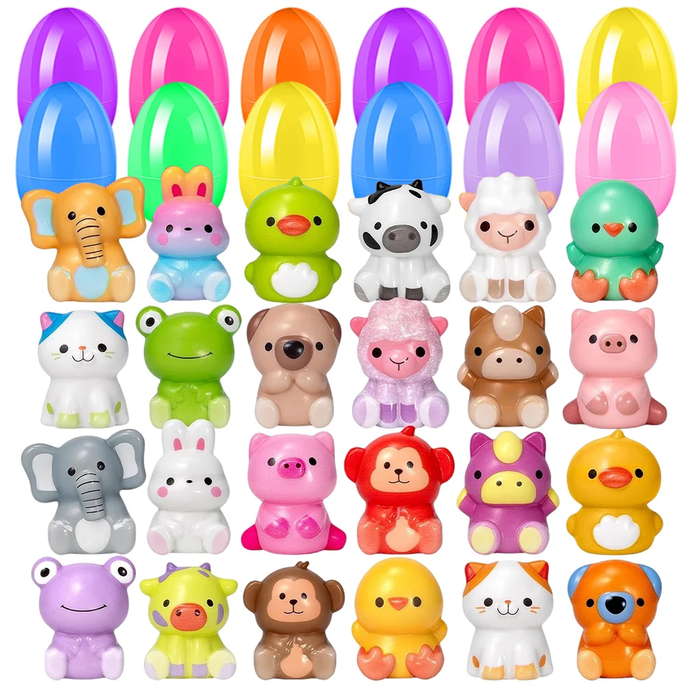 12/24/48 Pack Colorful Easter Eggs Filled Surprise Egg with Stress Relief Toys Surprise Easter Eggs Animal and Keychain Toys