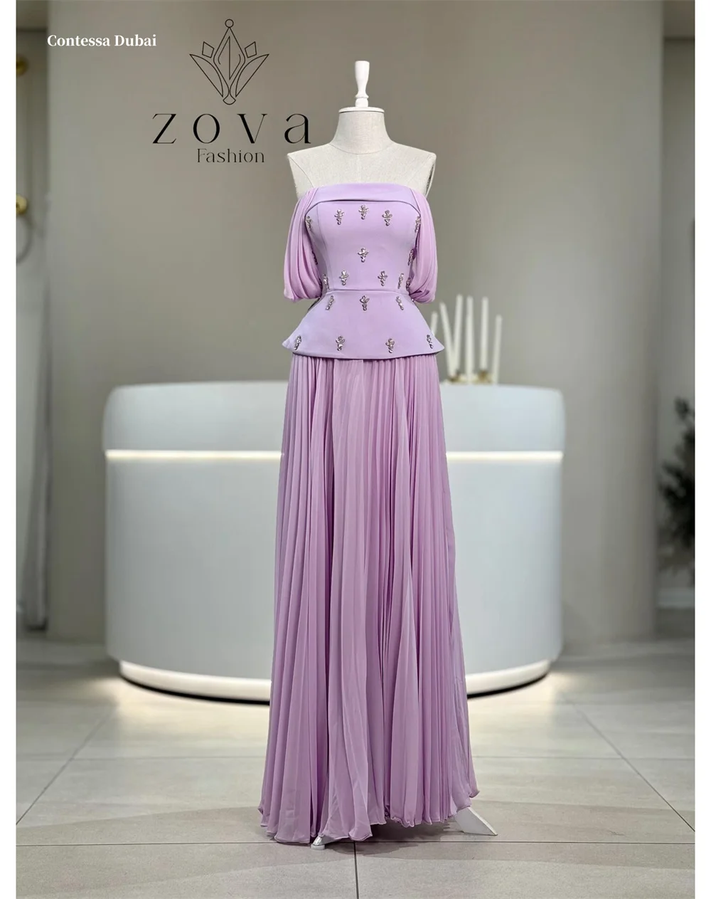 

Contessa Dubai customized Purple Prom Dresses Sleeveless Strapless vestidos de noche Glitter Crystal Formal Evening 2025