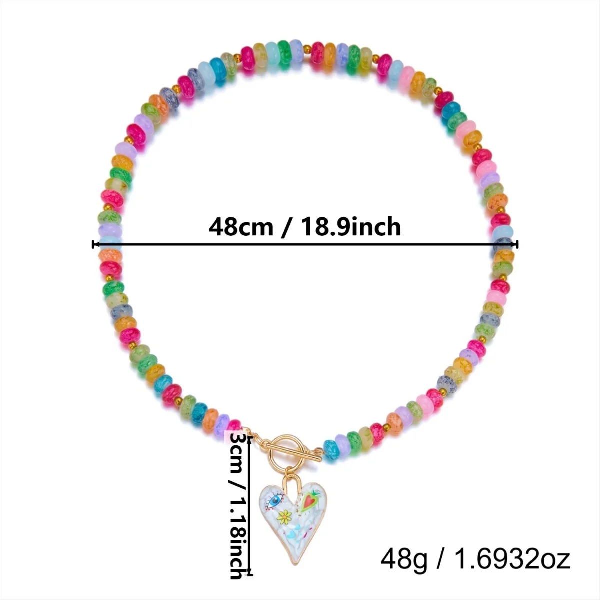 Dopamin Bunte Glas-Flachperlen Graffiti-Blumen-Herz-Anhänger Halskette für Frauen Männer Y2K Vintage OT-Schnallen-Choker Schmuck – Detail 38