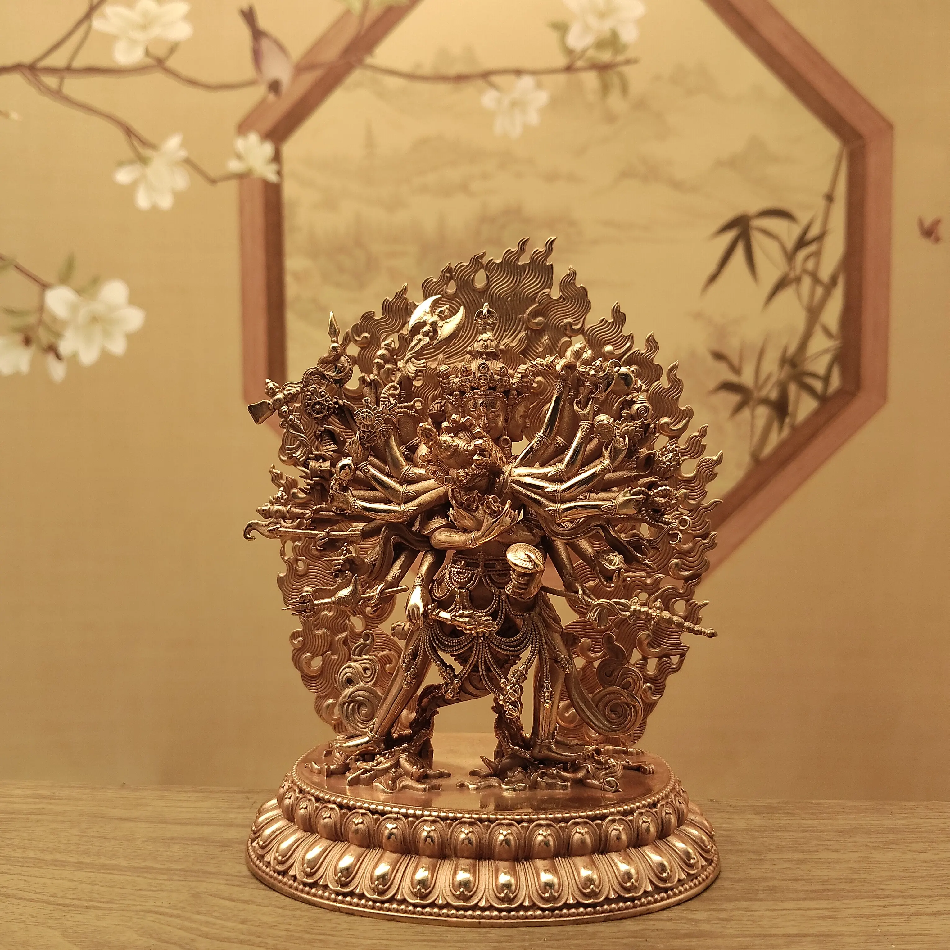Nepal Craft Copper Kalachakra Wrathful Deity Statue 12cm Home Office Living Room Car Portable Blessing