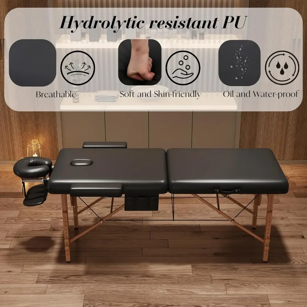 Table de massage en mousse à mémoire de forme, lit de massage pliable portable de qualité supérieure, lit de spa réglable recommandé, accessoires et étui de transport