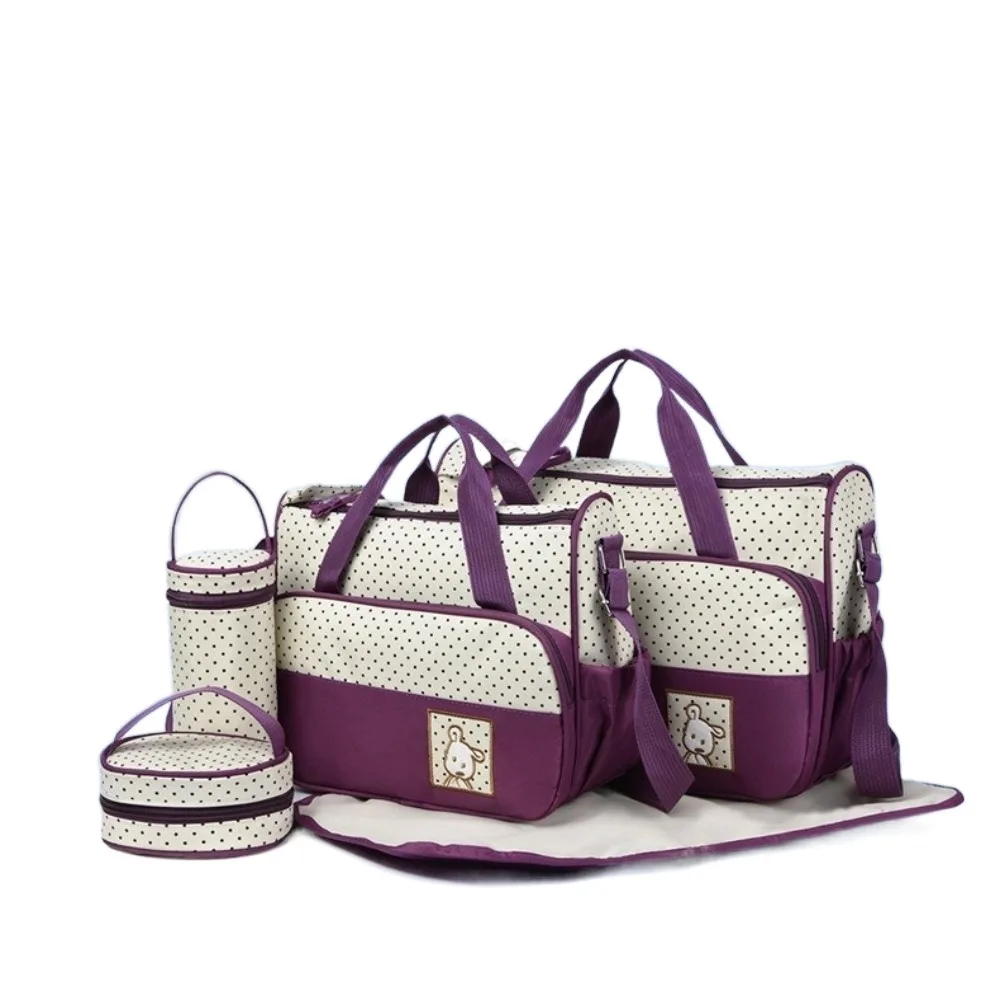 

5Pcs/Set Large Capacity Baby Bag for Mom Multifunctional Changing Pad Travel Stroller Organizer Independent Bottle Pouch