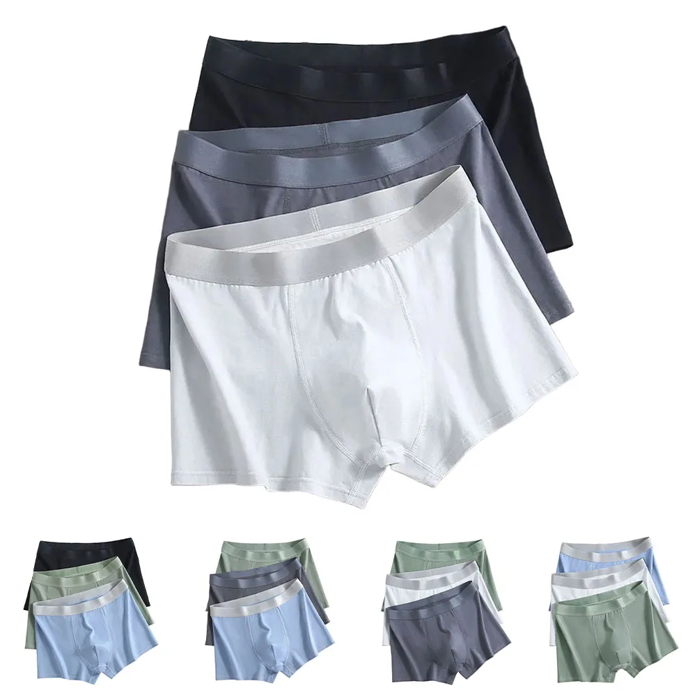 

3Pcs Men Cotton Soft Boxers Short Underwear Breathable Flat Angle Boxer Trunk Home Underpants Comfortable