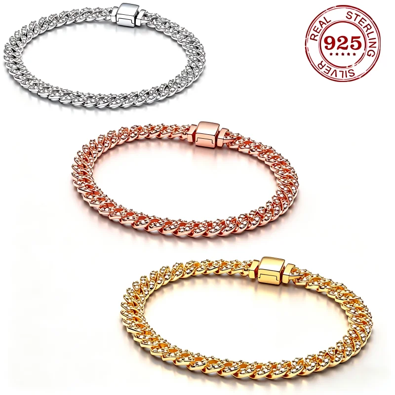 

Элегантный браслет из 100% стерлингового серебра 925 пробы с оригинальной сверкающей цепочкой из циркония, роскошный подарок на день рождения для женщин, украшение для самостоятельного изготовления.