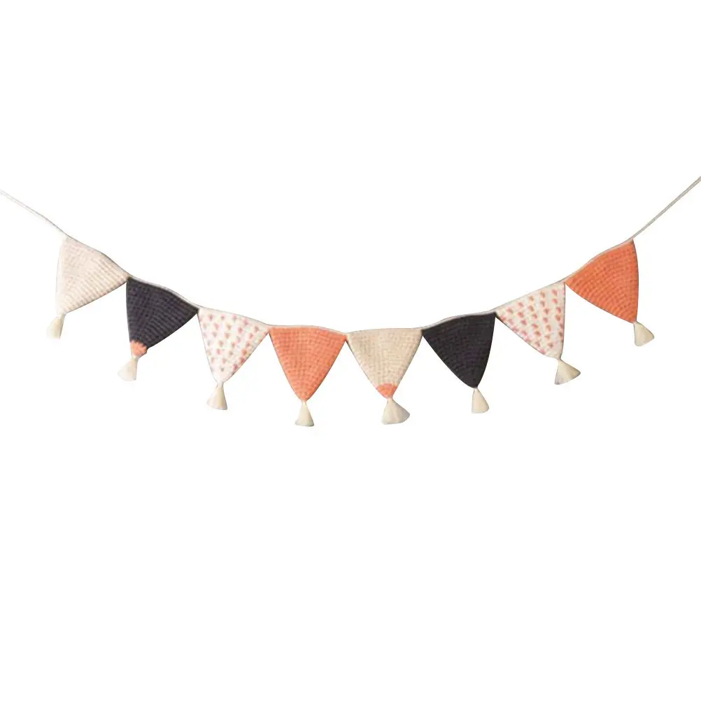 Cotton Crochet Triangle Banner Orange Pennant Flags Garland Decoration for Children's Room Baby Shower Birthday Party Flags