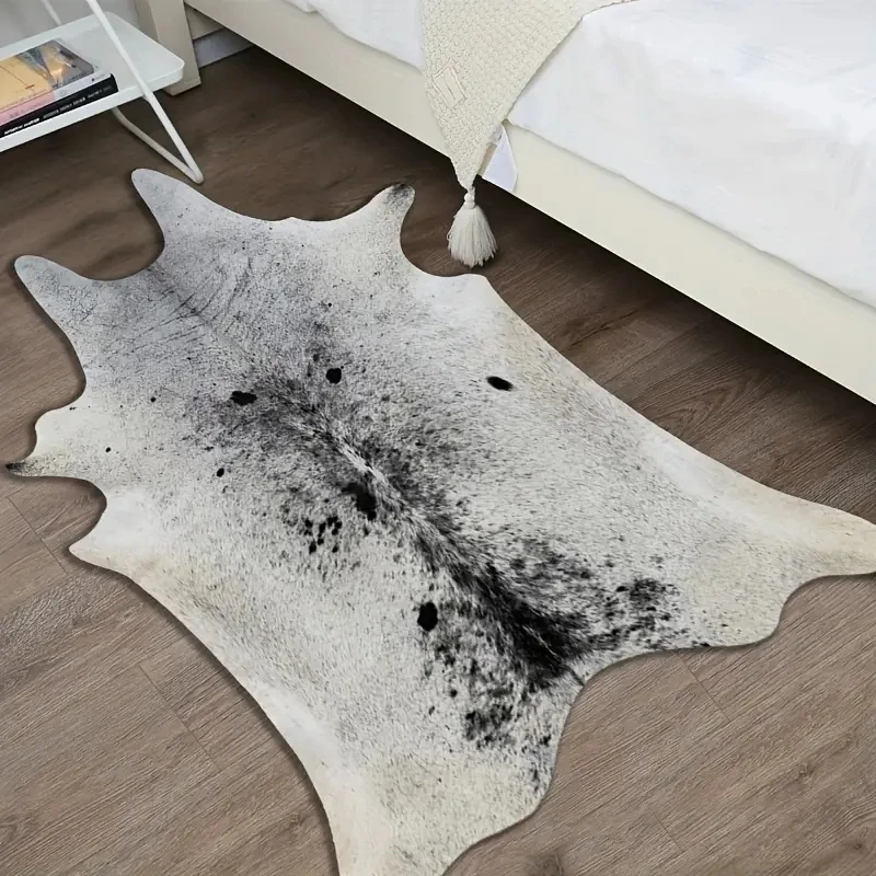 Artificial Cowhide Carpets for Bedroom American Style Rugs for Living Room Black and Brown Thick Faux Fur Rugs Home Decoration