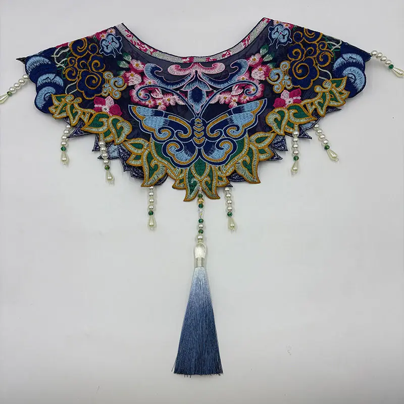 Chinese Traditional Embroidered Cloud Collar Faux Pearl Bead Tassel Detachable Collar For Hanfu Graduation Gown Photo Prop Adult
