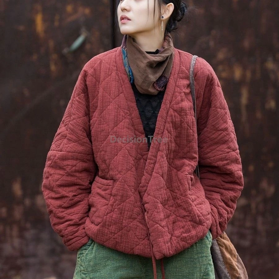 

2025 improved hanfu lacing cotton linen coat zen warm tea clothing chinese style vintage literature art winter women's garment