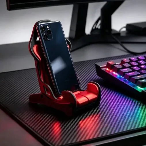1Pc Cool Racing Seat Shape Phone Stand, Vertical Horizontal Universal Smartphone Holder Stable for Gaming Movies Desktop Daily