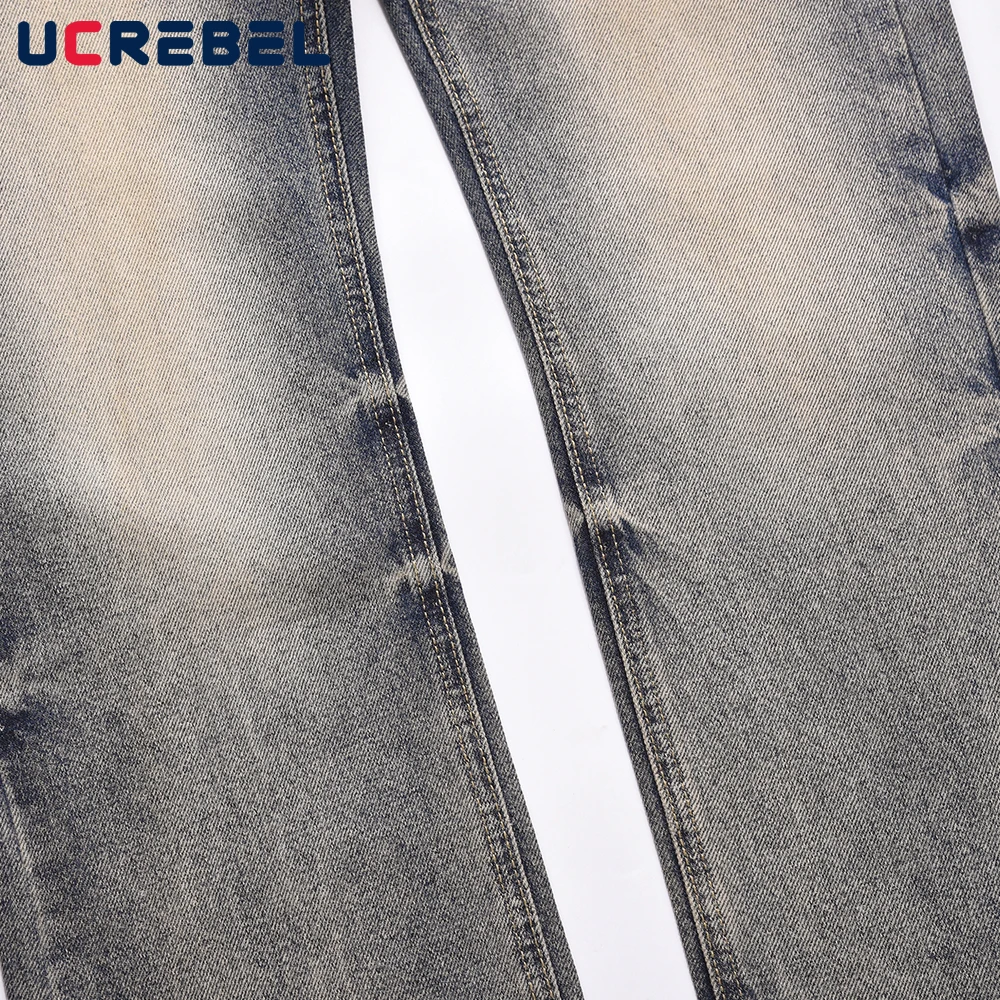 الرجال الجينز الأزرق المتعثرة ، غسلها الدنيم السراويل ، ملابس الشارع عادية ، مستقيم الساق ، الخريف ، الشتاء #4