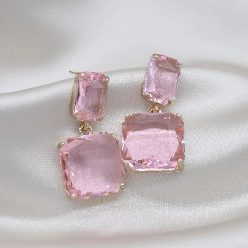 Korean hot selling fashion jewelry double square crystal earrings four colors simple temperament female daily earrings