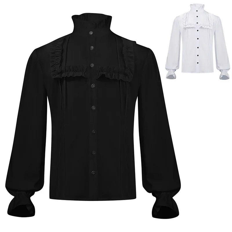 

New 2023 Men's Folded Pirate Shirt Middle Age Steam Punk Victoria Top Inner Wear Casual Fashion Historical Costume