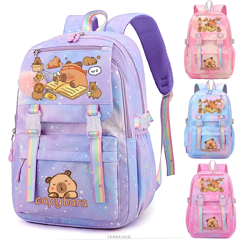 Lovely Capybara School Bags Cartoon Women Girls Gradient Ramp Software Backpacks Lightweight Capacity Teens Laptop Mochilas