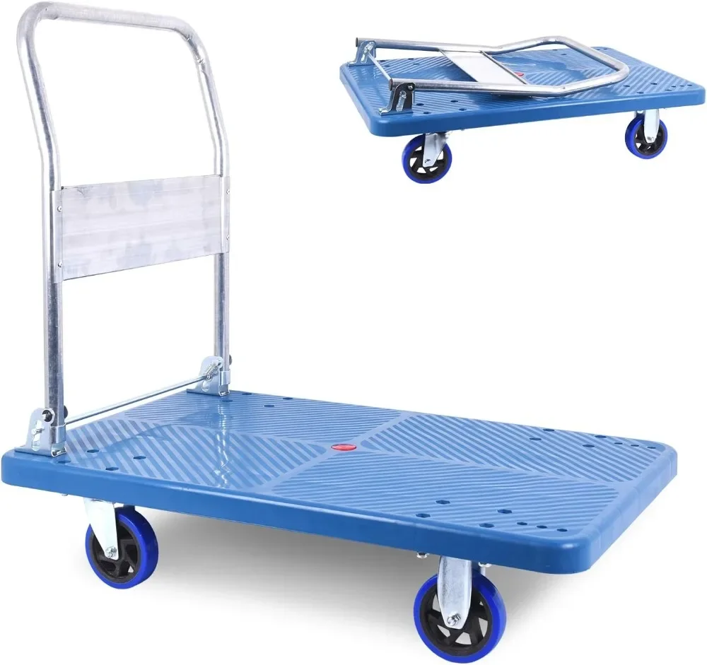 

Heavy Duty Platform Hand Truck 660lbs Capacity Foldable Push Cart 360° Swivel Wheels for Warehouse Storage Loading
