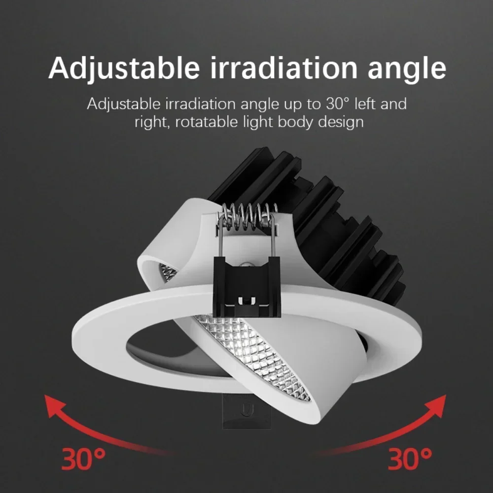 1PCS LED Spotlights Cob Embedded Adjustable Angle Ceiling Spotlights Hotel Exhibition Hall Engineering Aluminum Down Lights
