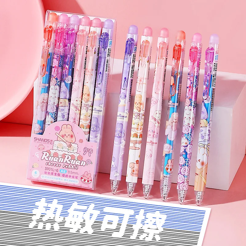 

Набор из 6 предметов, волшебная стираемая шариковая ручка, выдвижная гелевая ручка с термочувствительным чернилом, наконечник-пуля, мультяшный дизайн