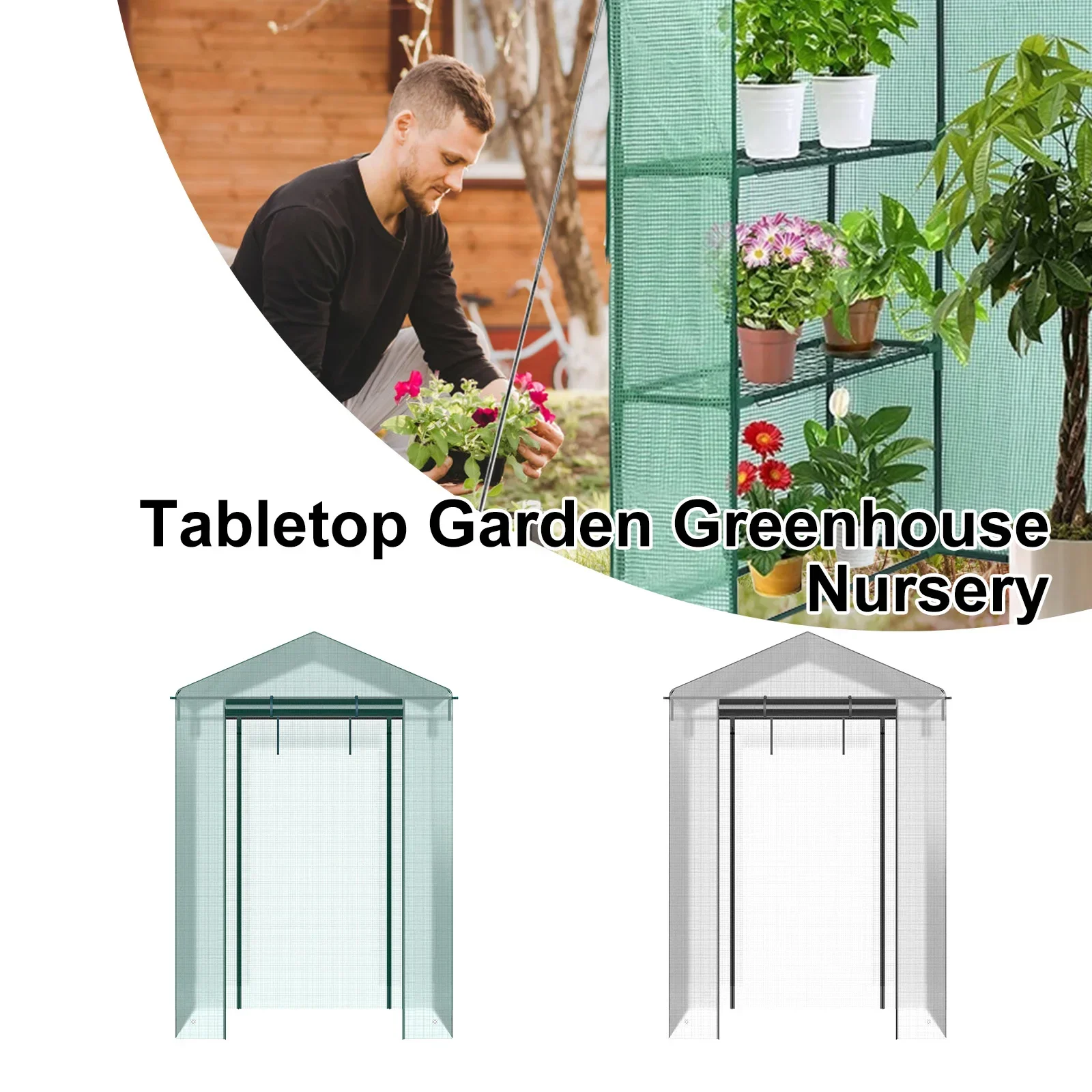 Garden Greenhouse Cover Waterproof PE Walk-in Greenhouse Replacement Cover with Roll-up Zipper Door Without Bracket