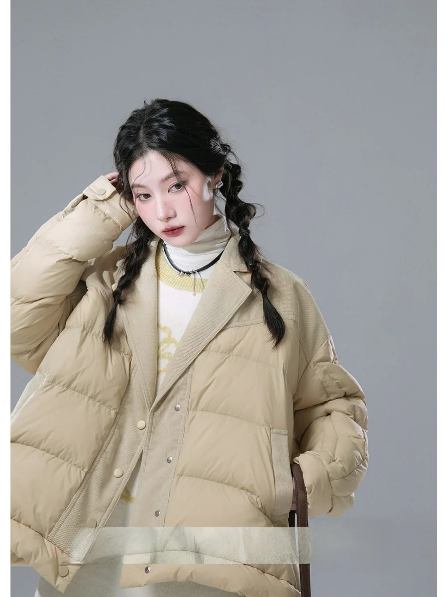 

COTRE Теплая куртка-пуховик из вельвета с лоскутным шитьем, 90% белый пух, женская повседневная куртка с длинными рукавами на молнии