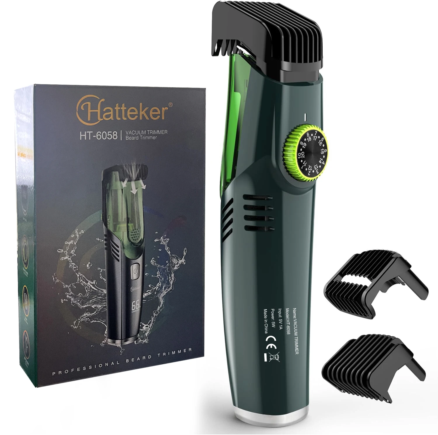 Hatteker Professioneller Vakuum-Barttrimmer für Männer mit Einstellbarer Länge, Wasserdichter USB-Aufladbarer Haarschneider HT-6058