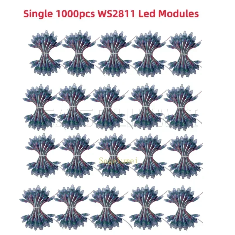 500-1000pcs T1000S Kits DC5V 12mm WS2811 IC Full Color Pixel LED Module Light IP68 Waterproof RGB Color Digital LED Pixel Light