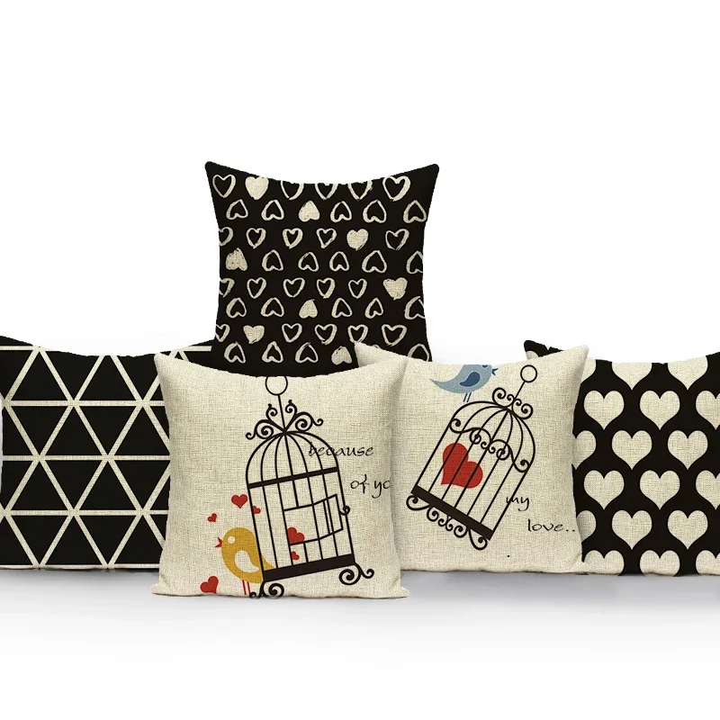 Nordic Custom Black White Geometry Letters Throw Cushion Pillows Covers Fashion Stirpes Pillow Case Home Living Room Decor